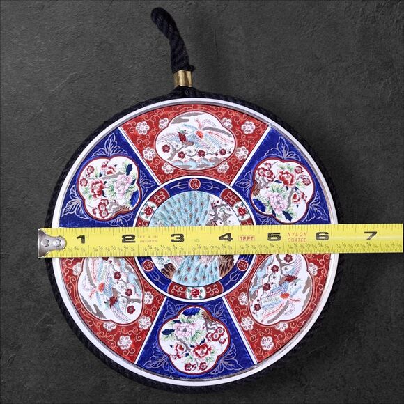 Vintage Japanese Imari Ceramic Trivet Pair Peacocks Floral Wall Hangings Cork - Picture 8 of 8